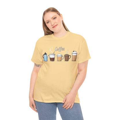 Coffee Cup Pattern Unisex Heavy Cotton Tee - Brewed Patterns Unisex Heavy Cotton Tee