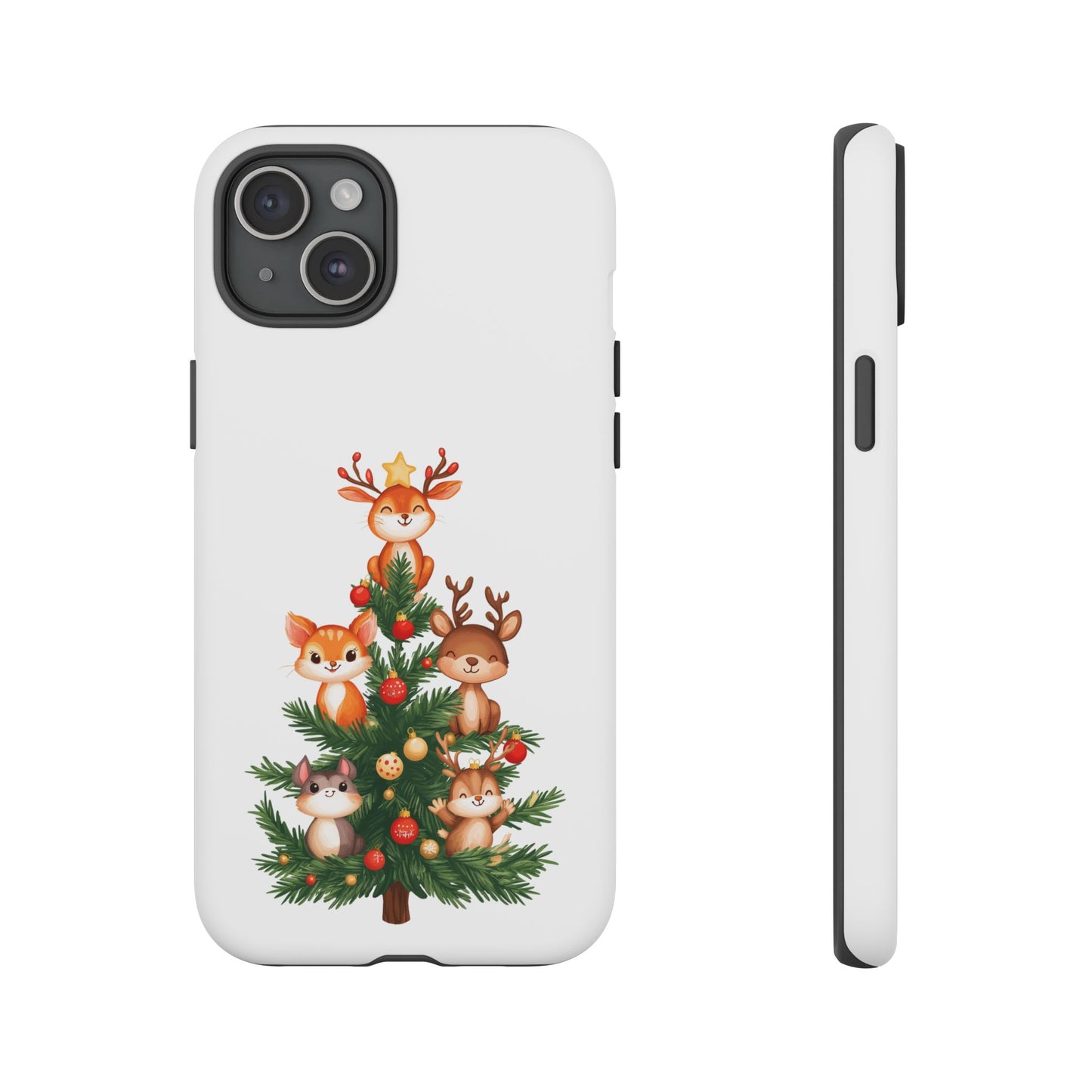 Festive Phone Case - iPhone, Samsung, and Google case - Cute Forest Animals on a Christmas Tree Case