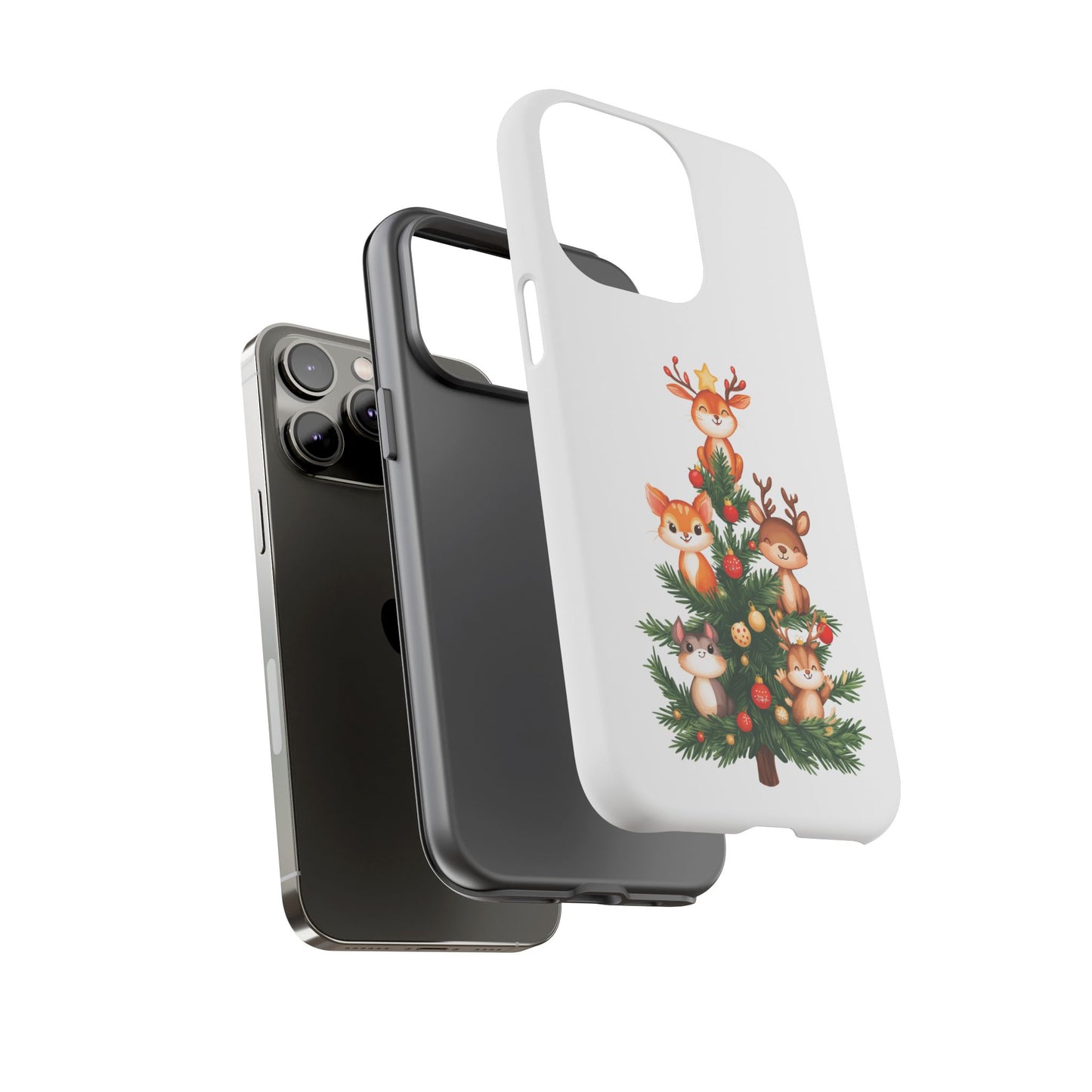 Festive Phone Case - iPhone, Samsung, and Google case - Cute Forest Animals on a Christmas Tree Case