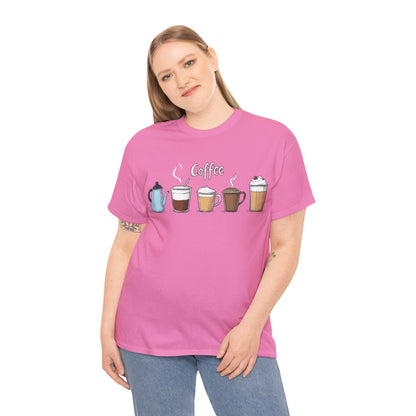 Coffee Cup Pattern Unisex Heavy Cotton Tee - Brewed Patterns Unisex Heavy Cotton Tee