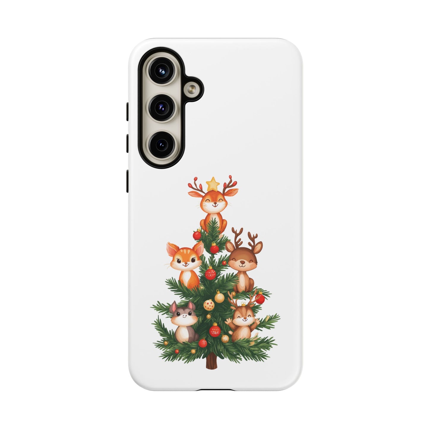 Festive Phone Case - iPhone, Samsung, and Google case - Cute Forest Animals on a Christmas Tree Case