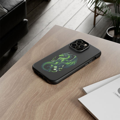 Tough Cases with Green Glowing Dragon design for iPhone, Samsung, and Google