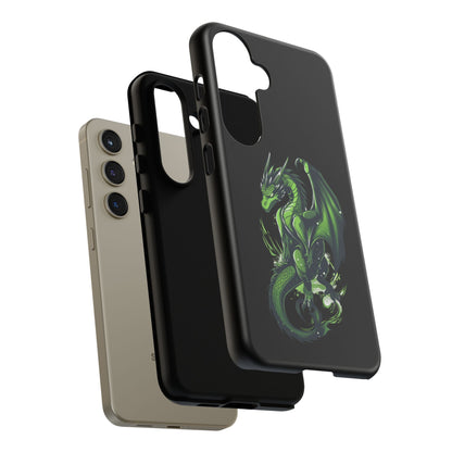 Tough Cases with Green Glowing Dragon design for iPhone, Samsung, and Google