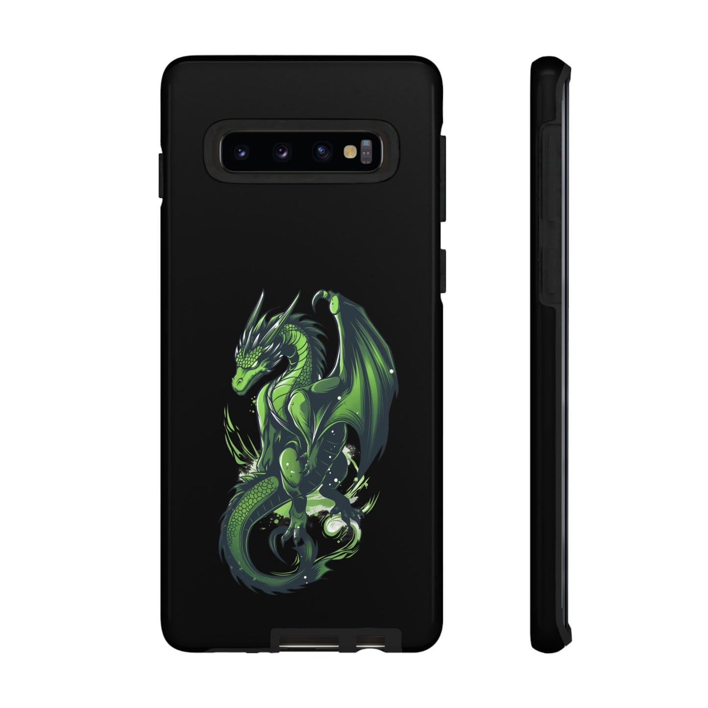 Tough Cases with Green Glowing Dragon design for iPhone, Samsung, and Google