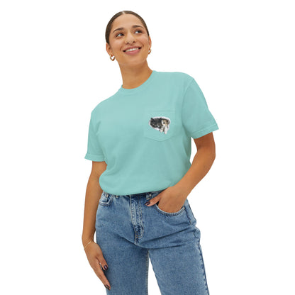 Cute 3D Cats in Pocket T-Shirt - Unisex Garment-Dyed Pocket Tee