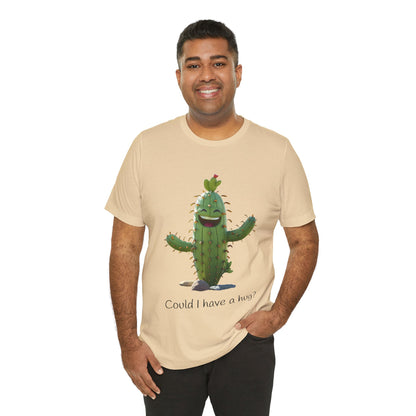 Light Colorful Smiling Cactus Plant T-shirt -  'Could I Have a Hug?' - Lightweight Fabric Tee