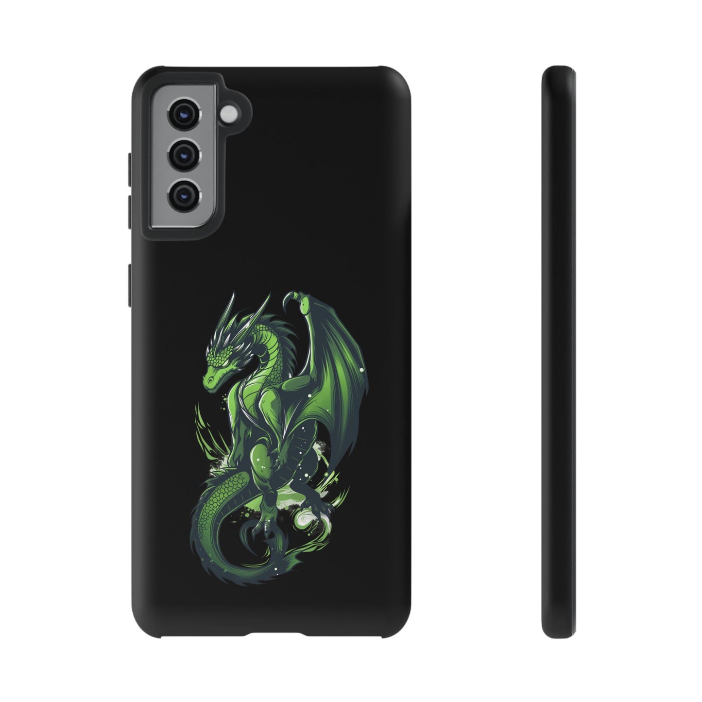 Tough Cases with Green Glowing Dragon design for iPhone, Samsung, and Google