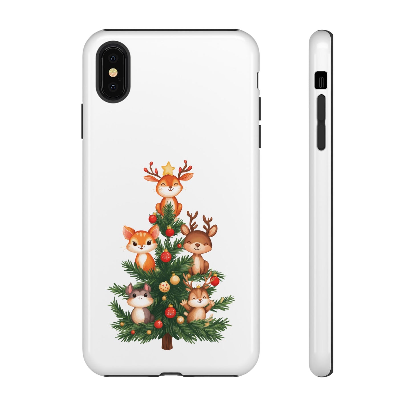 Festive Phone Case - iPhone, Samsung, and Google case - Cute Forest Animals on a Christmas Tree Case