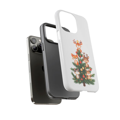 Festive Phone Case - iPhone, Samsung, and Google case - Cute Forest Animals on a Christmas Tree Case