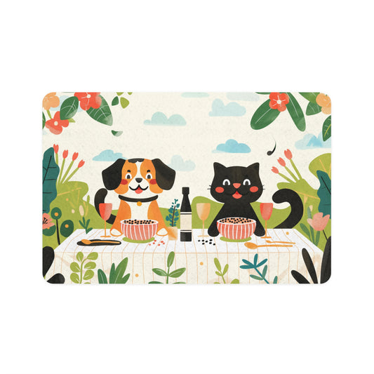 Pet Food Mat (12" × 18") - Happy Dog and Cat - Paraw