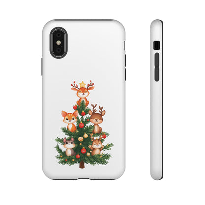 Festive Phone Case - iPhone, Samsung, and Google case - Cute Forest Animals on a Christmas Tree Case