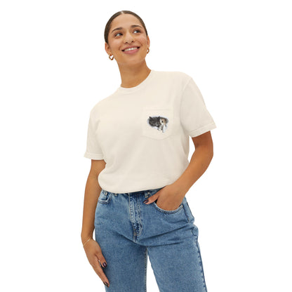 Cute 3D Cats in Pocket T-Shirt - Unisex Garment-Dyed Pocket Tee