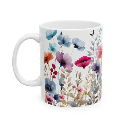 Ceramic Mug with beautiful watercolor flowers, (11oz, 15oz)