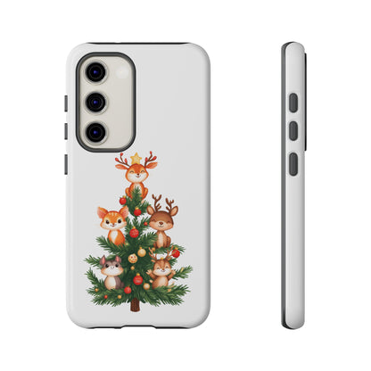 Festive Phone Case - iPhone, Samsung, and Google case - Cute Forest Animals on a Christmas Tree Case