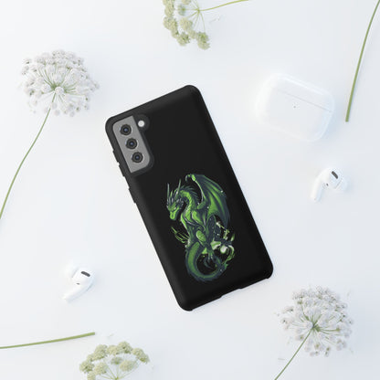 Tough Cases with Green Glowing Dragon design for iPhone, Samsung, and Google