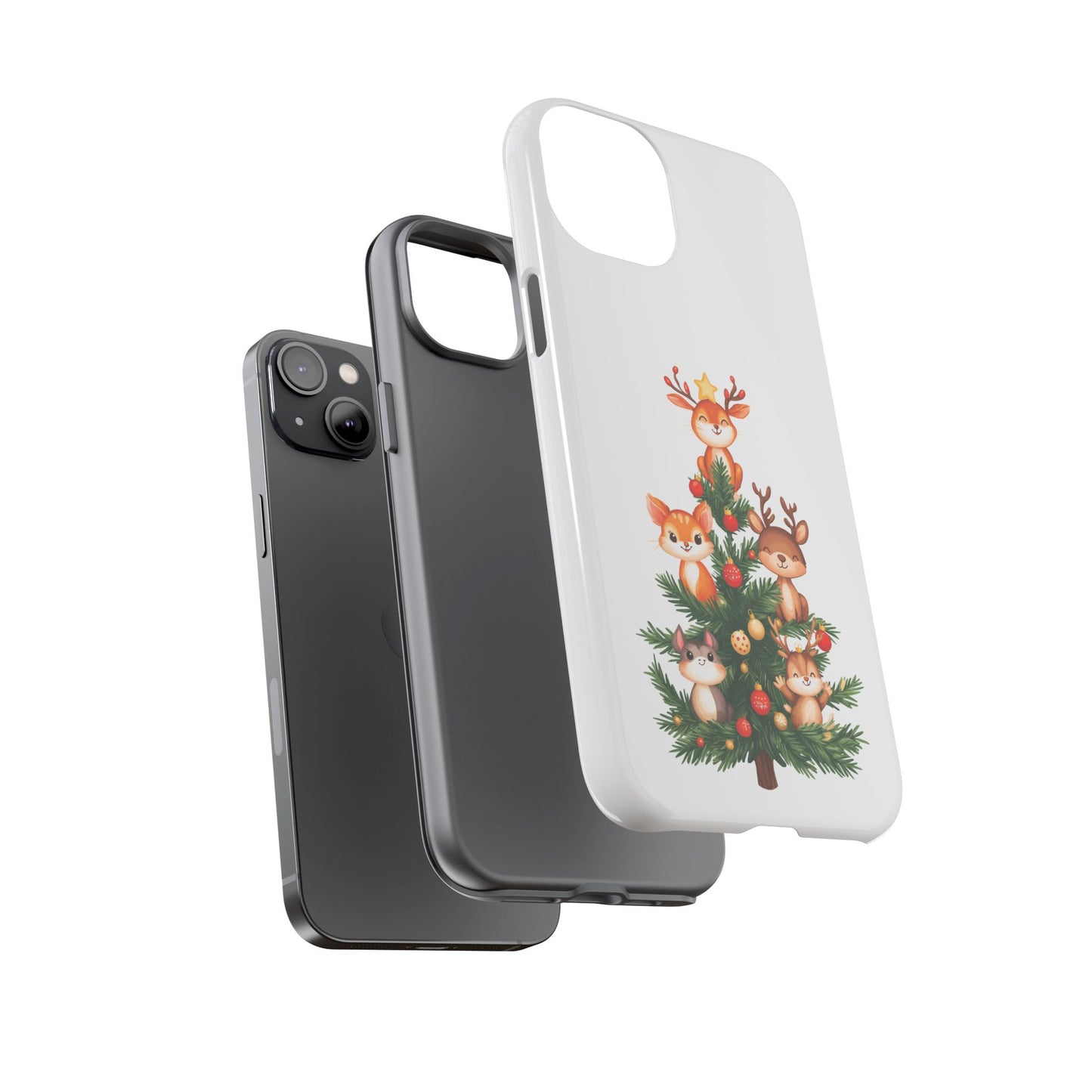 Festive Phone Case - iPhone, Samsung, and Google case - Cute Forest Animals on a Christmas Tree Case