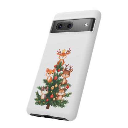 Festive Phone Case - iPhone, Samsung, and Google case - Cute Forest Animals on a Christmas Tree Case