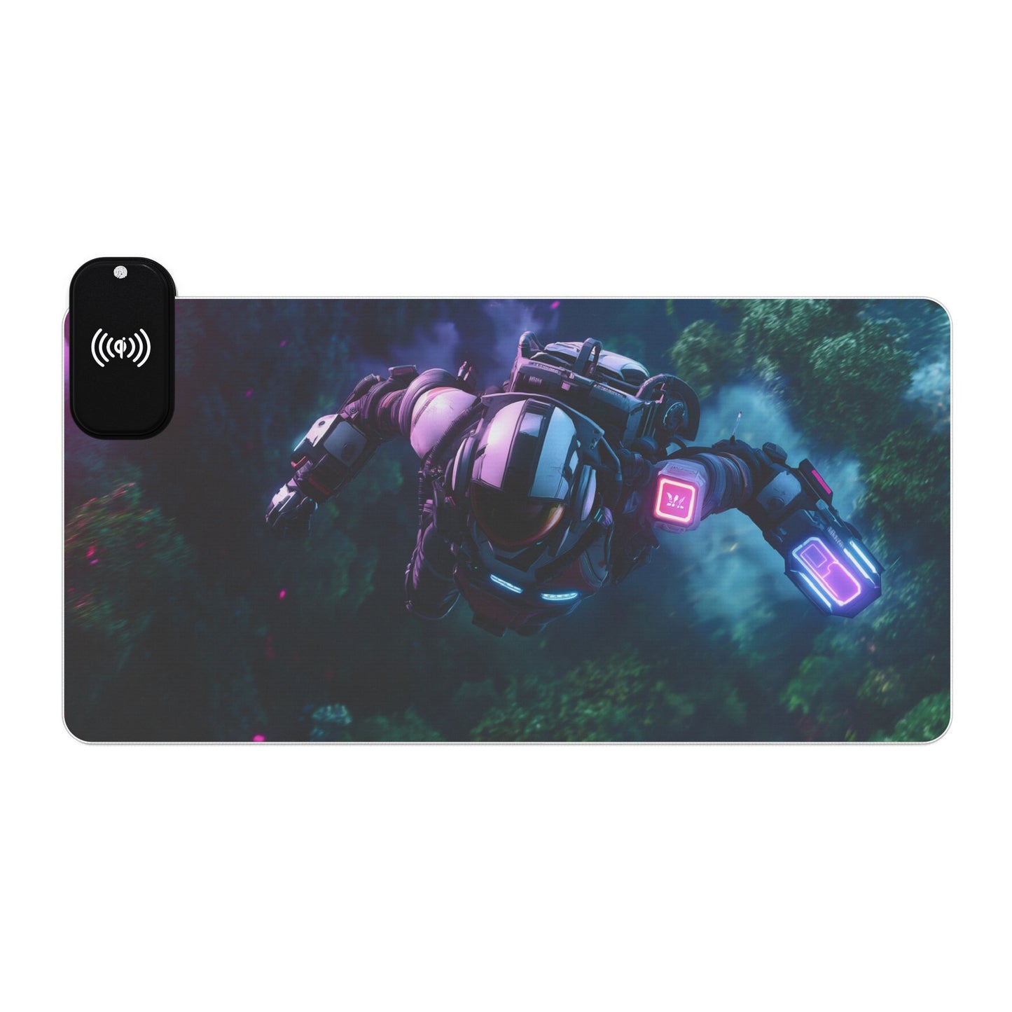 LED Gaming Mouse Pad, Wireless Charging - (23.6'' x 11.8'') ,(31.5'' x 15.7''), (39.4'' x 19.7'') - Futuristic Warrior Design Mouse Pad