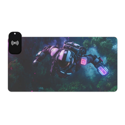 LED Gaming Mouse Pad, Wireless Charging - (23.6'' x 11.8'') ,(31.5'' x 15.7''), (39.4'' x 19.7'') - Futuristic Warrior Design Mouse Pad