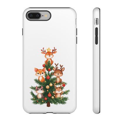 Festive Phone Case - iPhone, Samsung, and Google case - Cute Forest Animals on a Christmas Tree Case