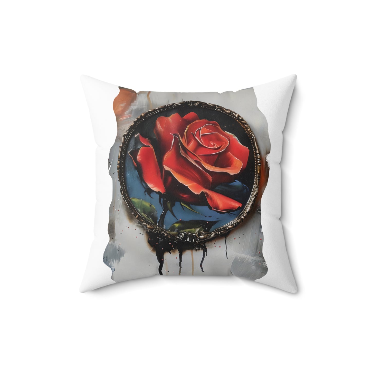 Rose Oil colored and Miniature Square  Cushion on white background