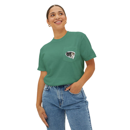 Cute 3D Cats in Pocket T-Shirt - Unisex Garment-Dyed Pocket Tee