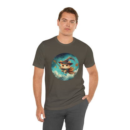 Charming Cat on Witch - Magician Stick T-shirt - Lightweight Fabric Tee