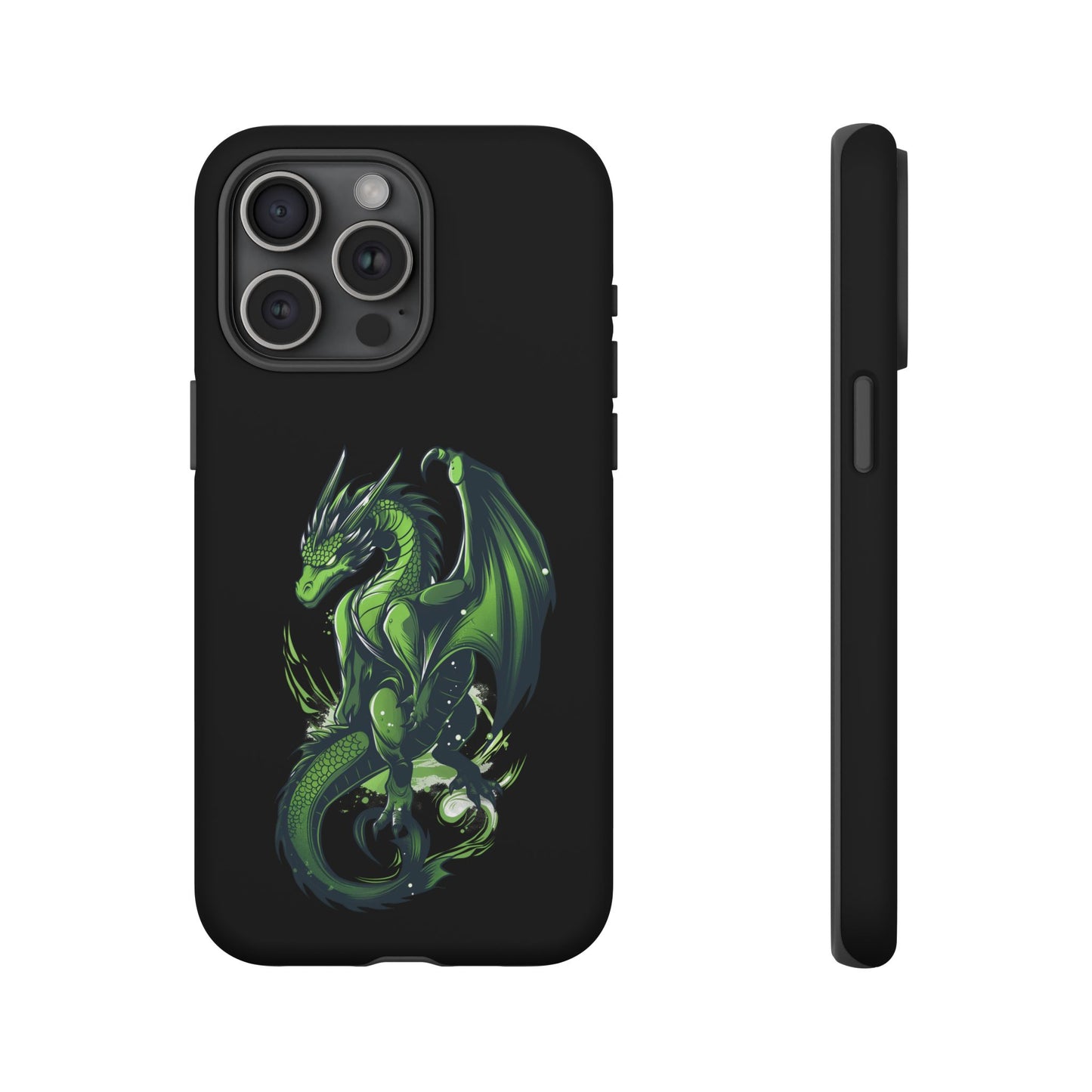 Tough Cases with Green Glowing Dragon design for iPhone, Samsung, and Google