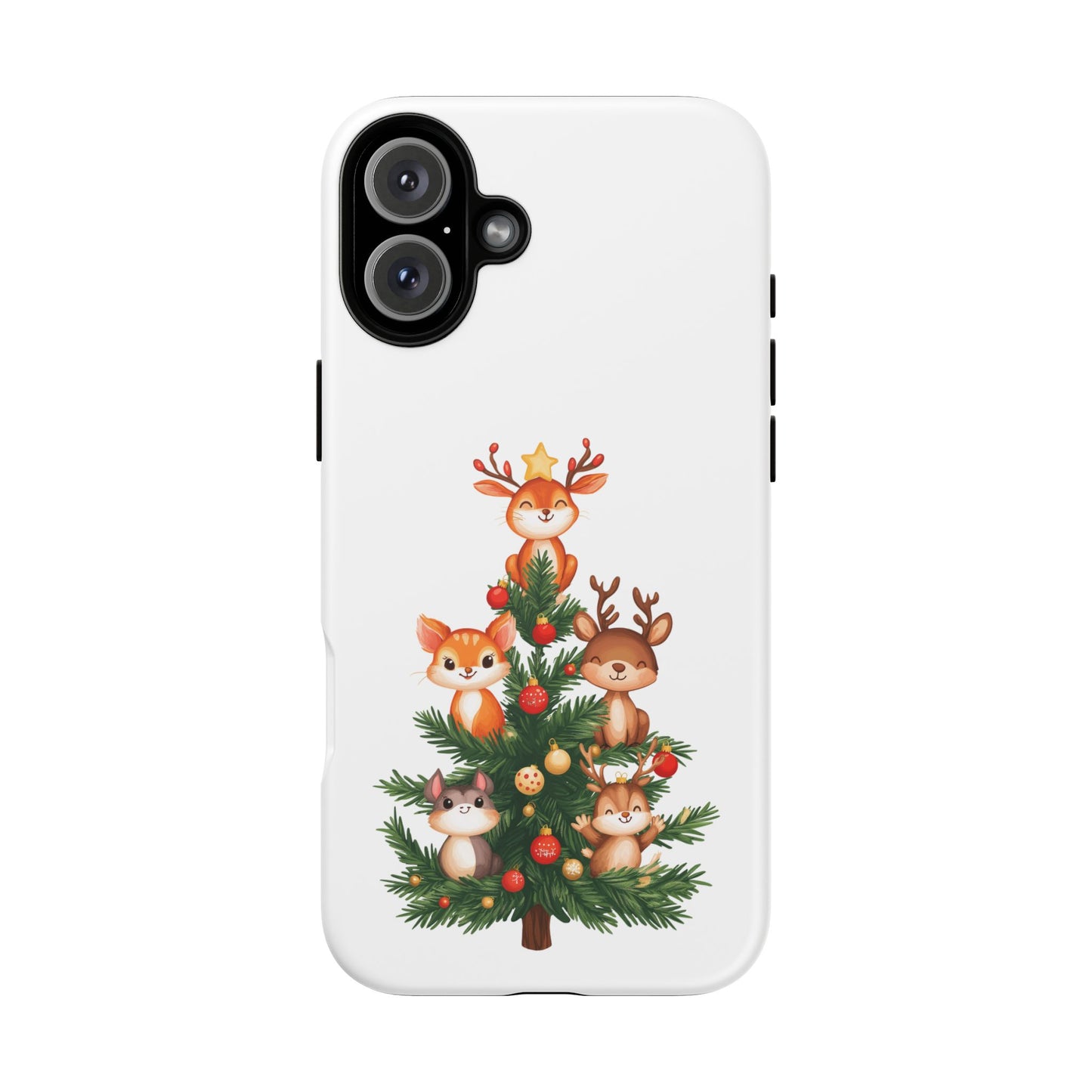 Festive Phone Case - iPhone, Samsung, and Google case - Cute Forest Animals on a Christmas Tree Case