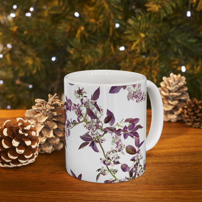 Ceramic Mug with purple small and dense flowers, (11oz, 15oz)