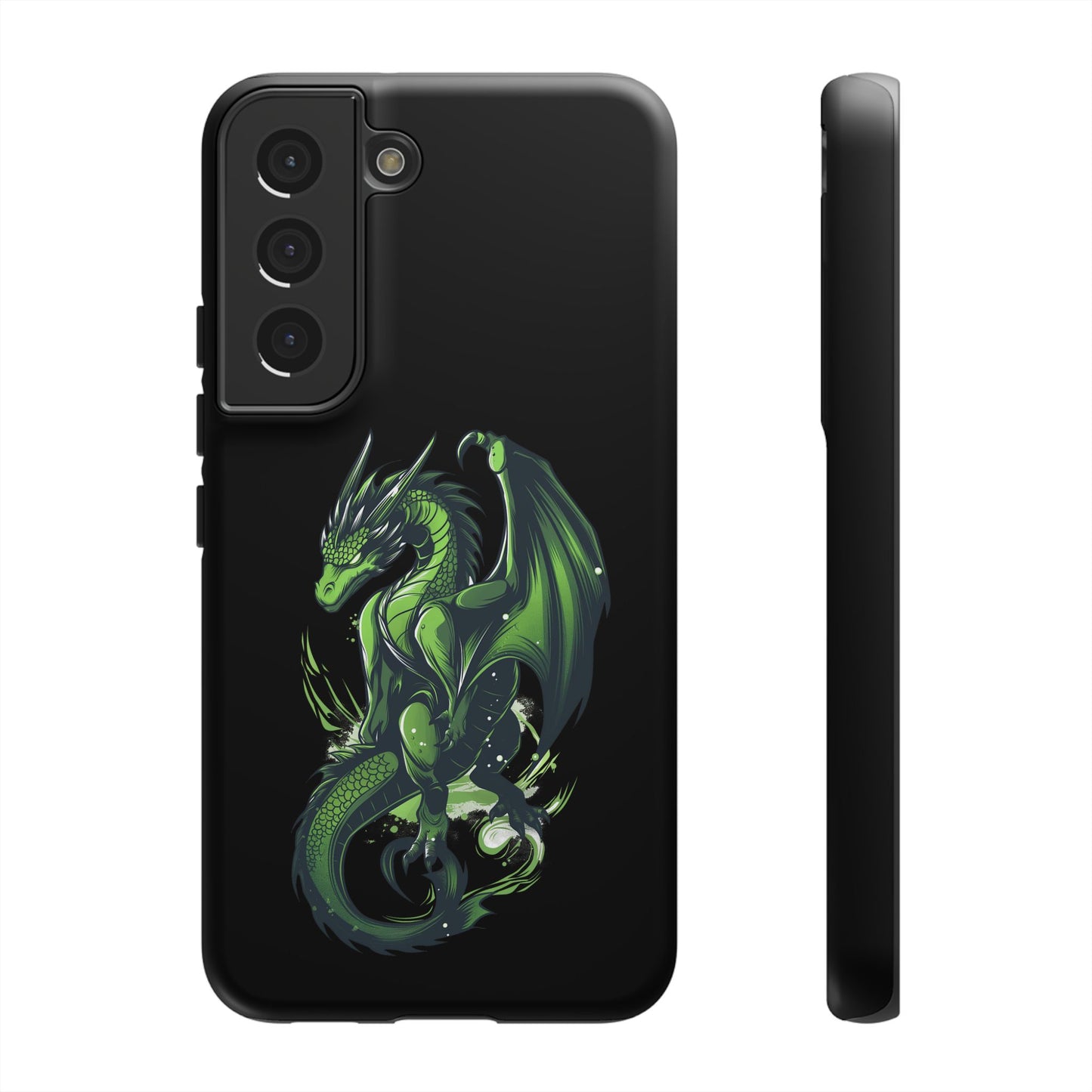 Tough Cases with Green Glowing Dragon design for iPhone, Samsung, and Google