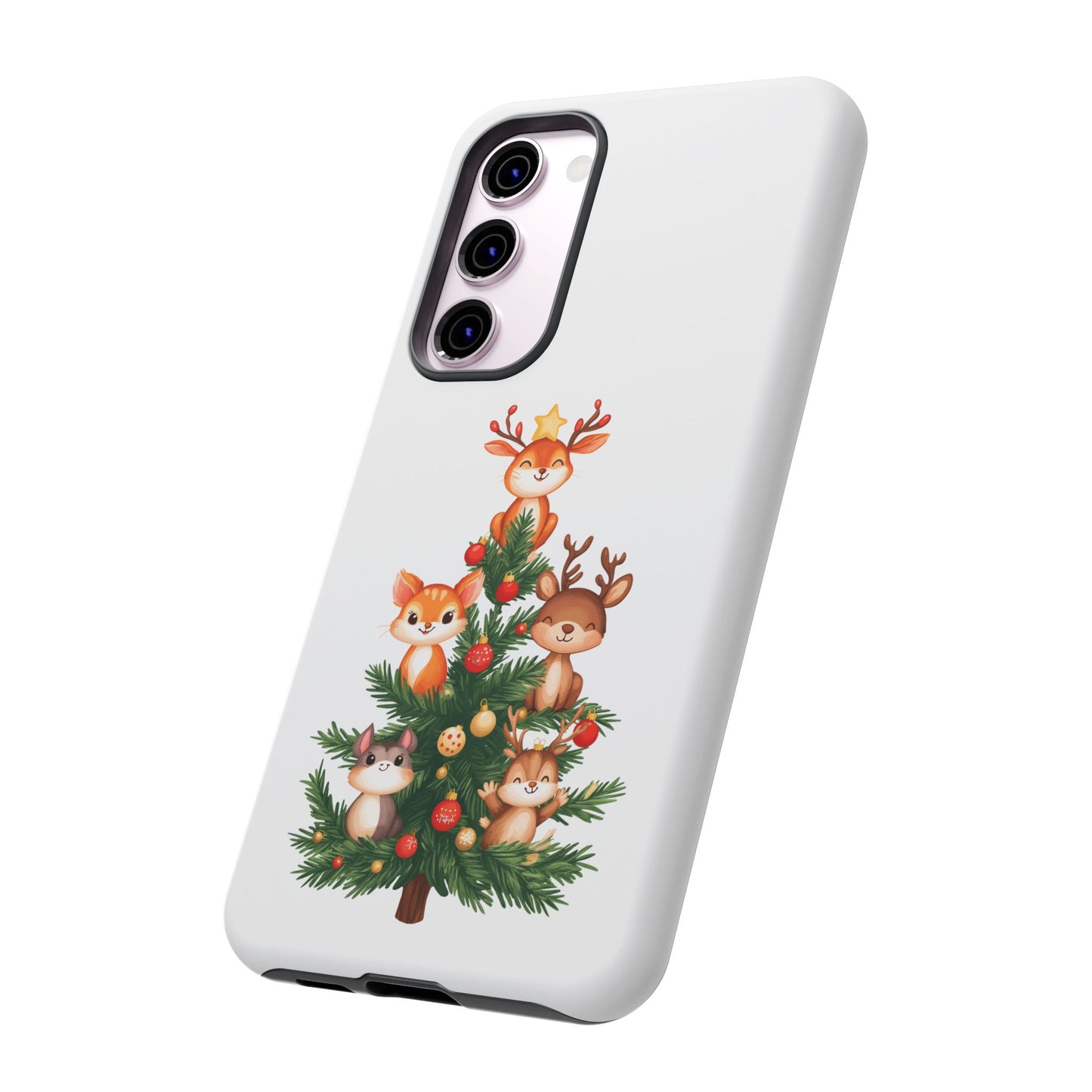 Festive Phone Case - iPhone, Samsung, and Google case - Cute Forest Animals on a Christmas Tree Case