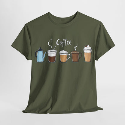 Coffee Cup Pattern Unisex Heavy Cotton Tee - Brewed Patterns Unisex Heavy Cotton Tee
