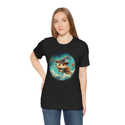 Charming Cat on Witch - Magician Stick T-shirt - Lightweight Fabric Tee