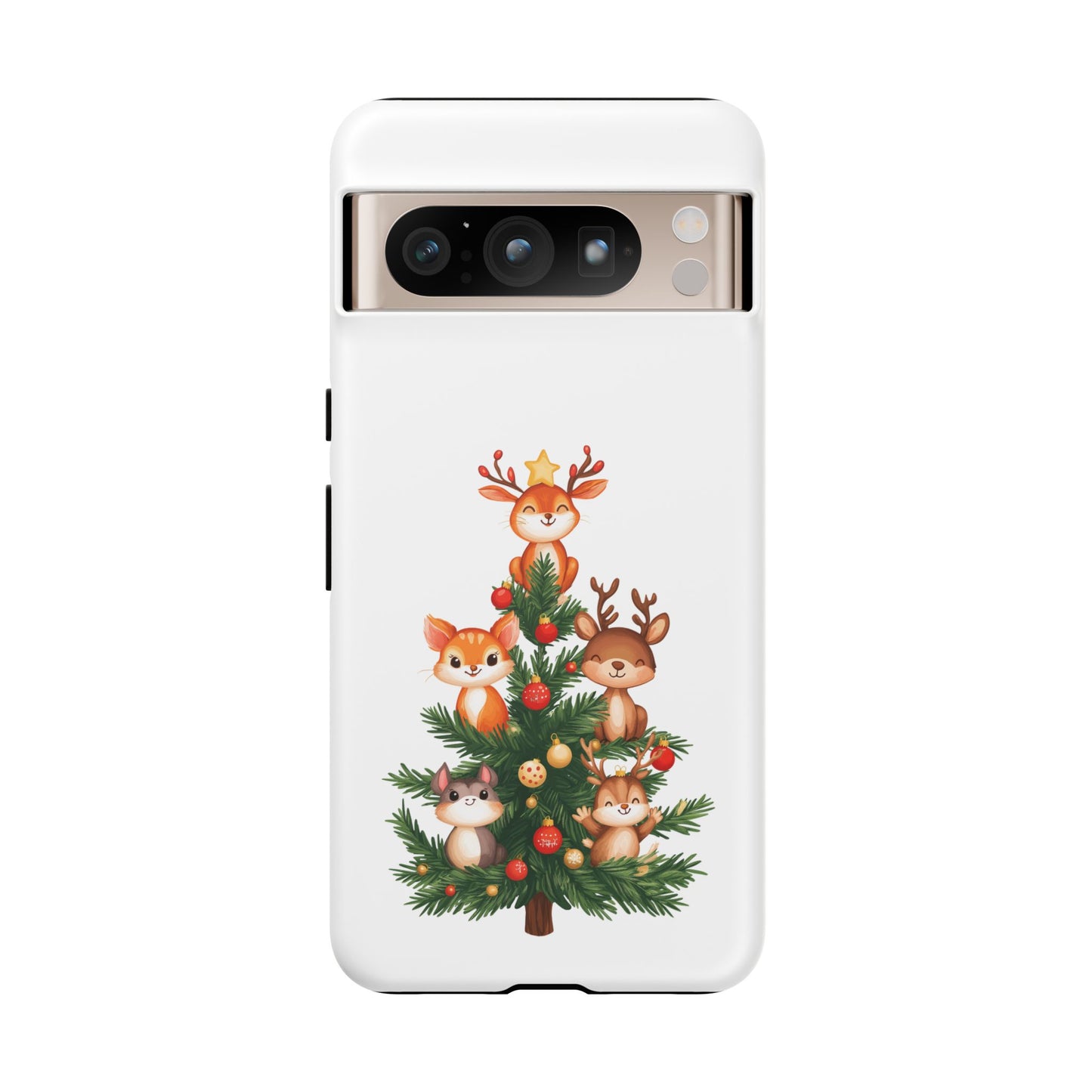 Festive Phone Case - iPhone, Samsung, and Google case - Cute Forest Animals on a Christmas Tree Case