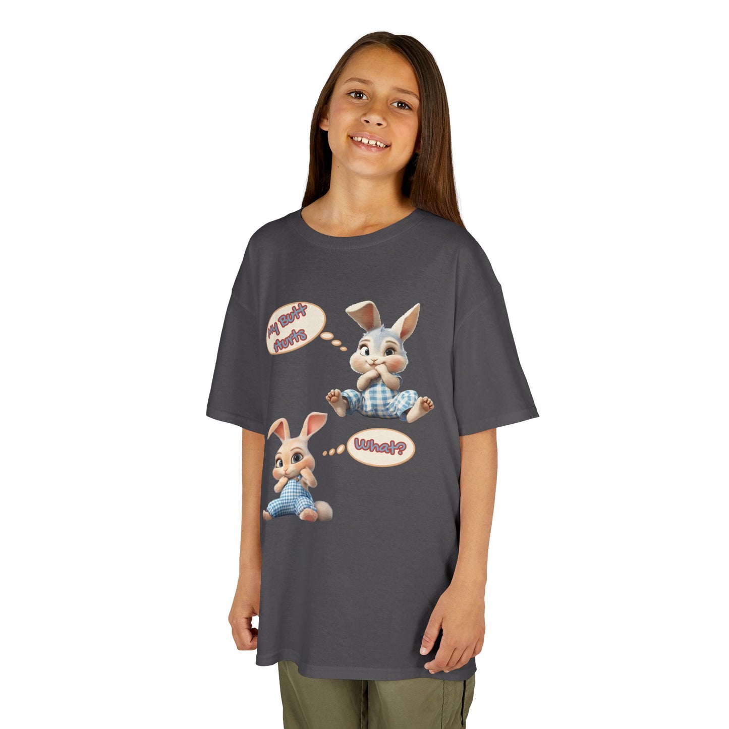 Cute Bunny Youth Heavy Cotton Tee - "My Butt Hurts" Graphic T-Shirt