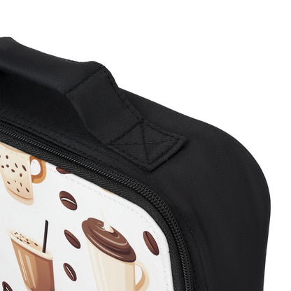 Fully Lined and Insulated Lunch Bag - Stylish and Functional Food Carrier with Coffee Cups Design