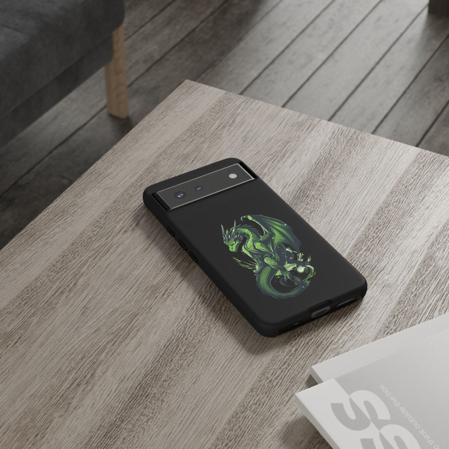 Tough Cases with Green Glowing Dragon design for iPhone, Samsung, and Google