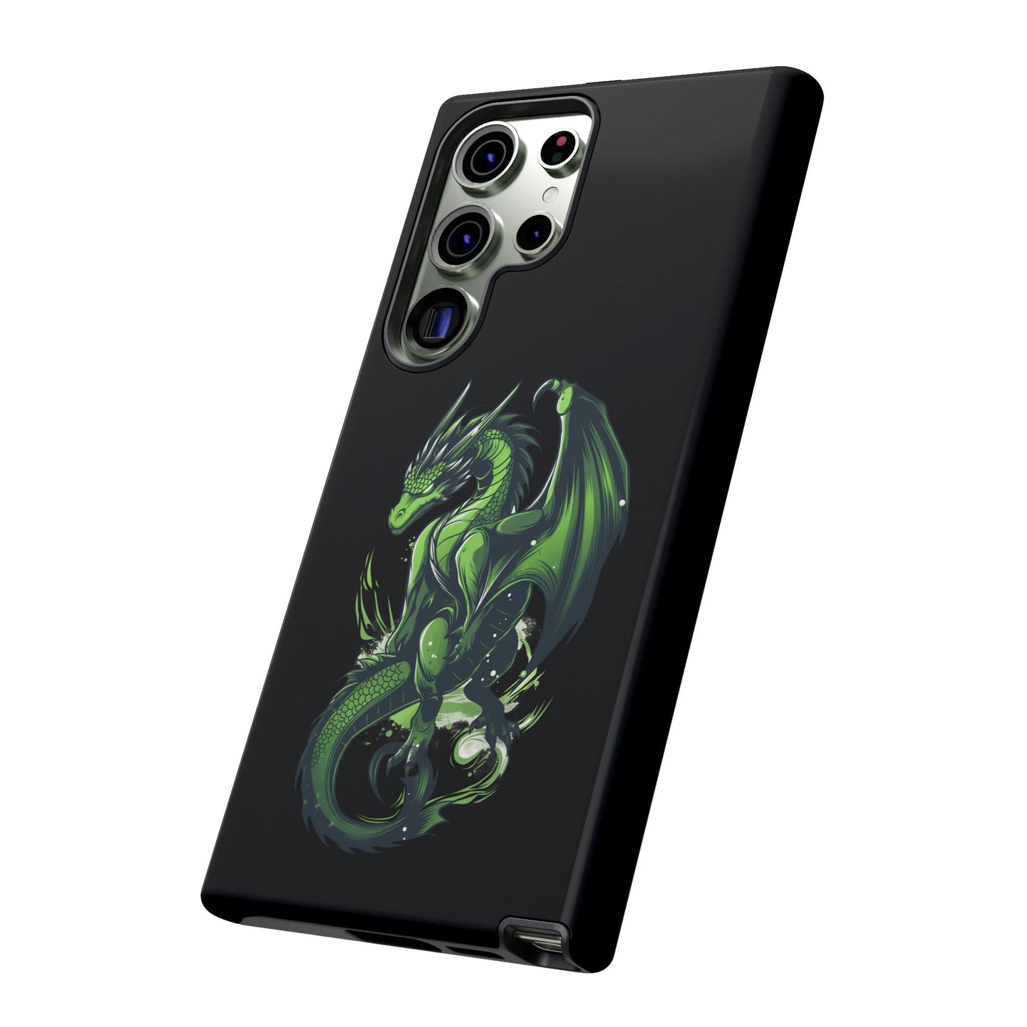 Tough Cases with Green Glowing Dragon design for iPhone, Samsung, and Google