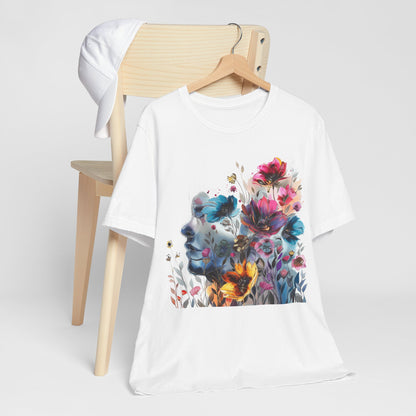 Floral Watercolor T-shirt for Women - Vibrant Artistic Tee - Lightweight Fabric Tee