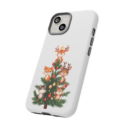 Festive Phone Case - iPhone, Samsung, and Google case - Cute Forest Animals on a Christmas Tree Case