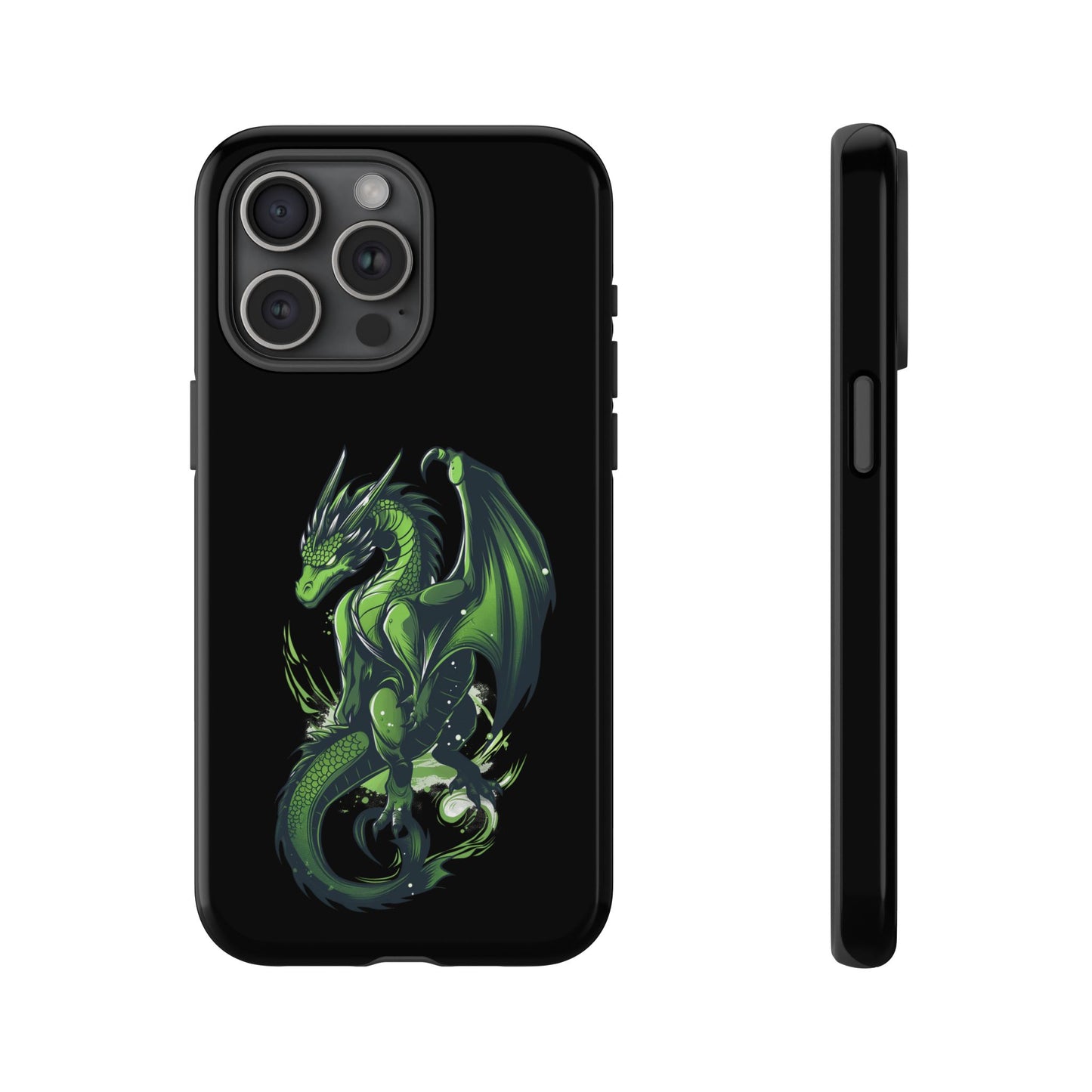 Tough Cases with Green Glowing Dragon design for iPhone, Samsung, and Google