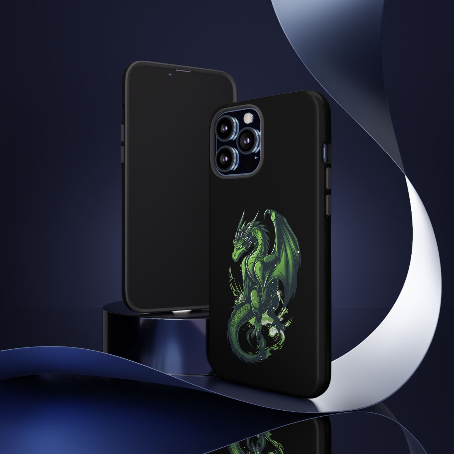 Tough Cases with Green Glowing Dragon design for iPhone, Samsung, and Google