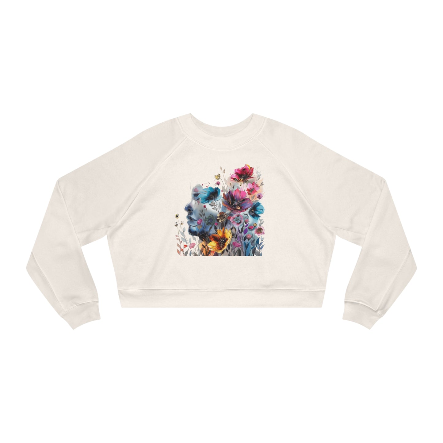 Women's Cropped Fleece Pullover with Floral Watercolor Design - Paraw