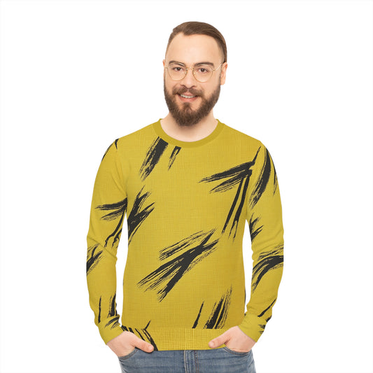 Lightweight Men's Sweatshirt - Men's Sweatshirt with Black Ink Lines Design on Yellow Fabric