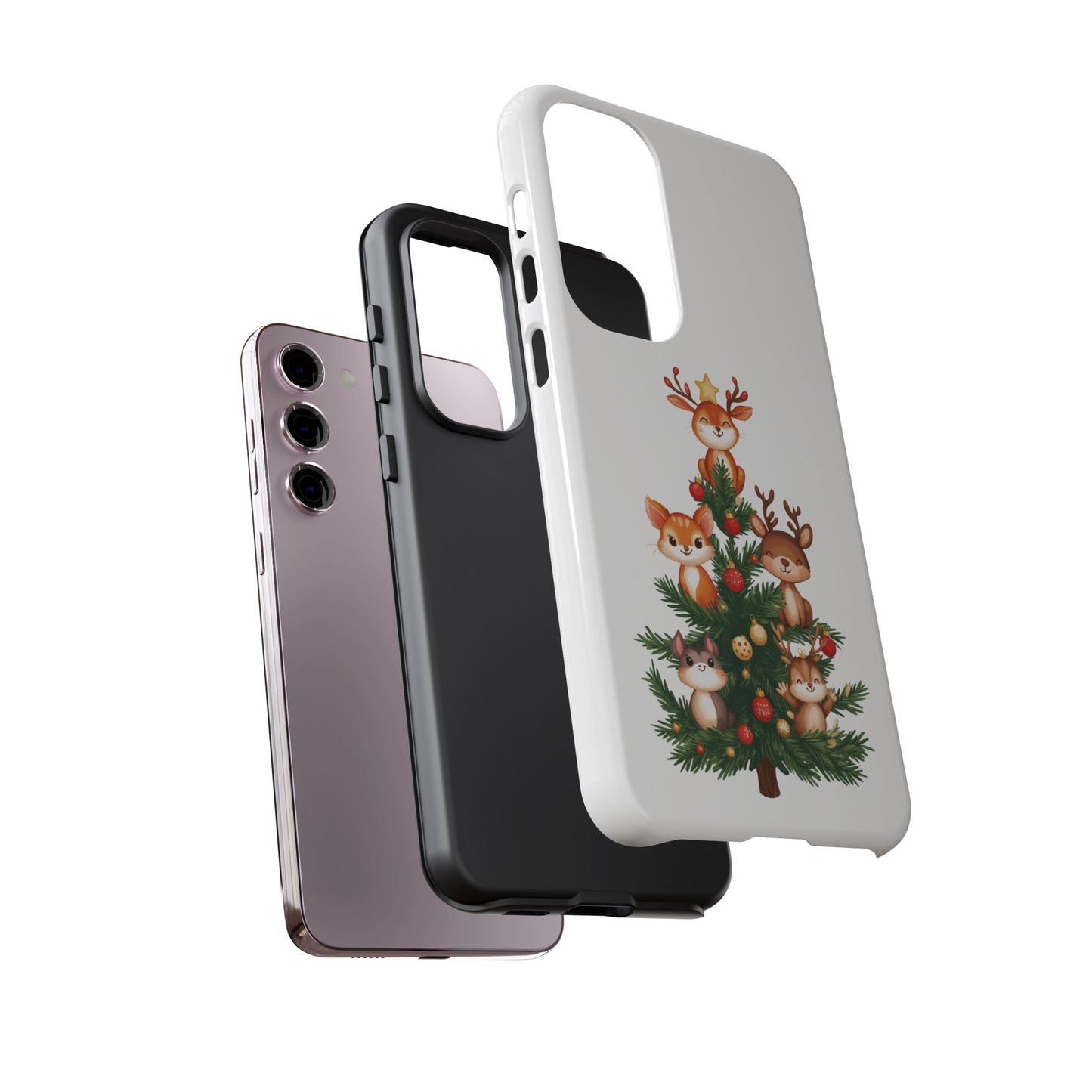 Festive Phone Case - iPhone, Samsung, and Google case - Cute Forest Animals on a Christmas Tree Case