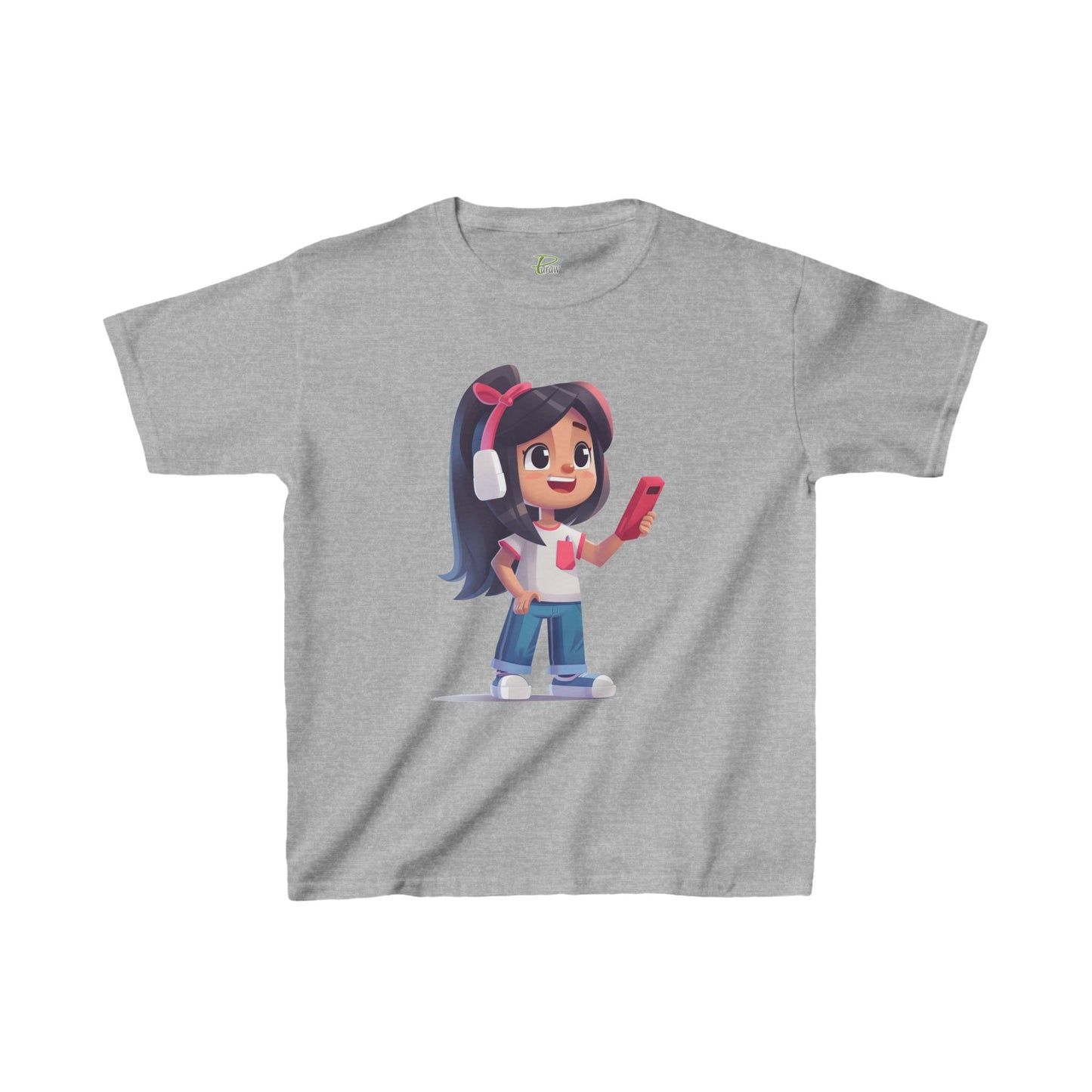 Kids Heavy Cotton™ Tee - Kids Heavy Cotton™ Tee with Design of Smiling Girl Holding a Red Phone