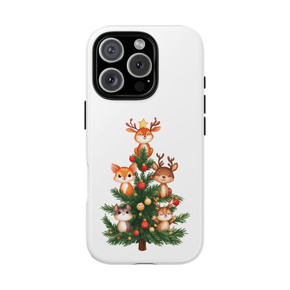 Festive Phone Case - iPhone, Samsung, and Google case - Cute Forest Animals on a Christmas Tree Case