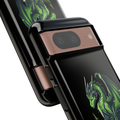 Tough Cases with Green Glowing Dragon design for iPhone, Samsung, and Google