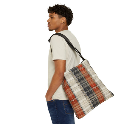 Adjustable Tote Bag - Plaid Pattern Tote Bag